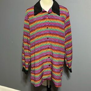 Vintage y2k 90s Rainbow Diamond Polyester
Geometric Button Shirt Jester size XL